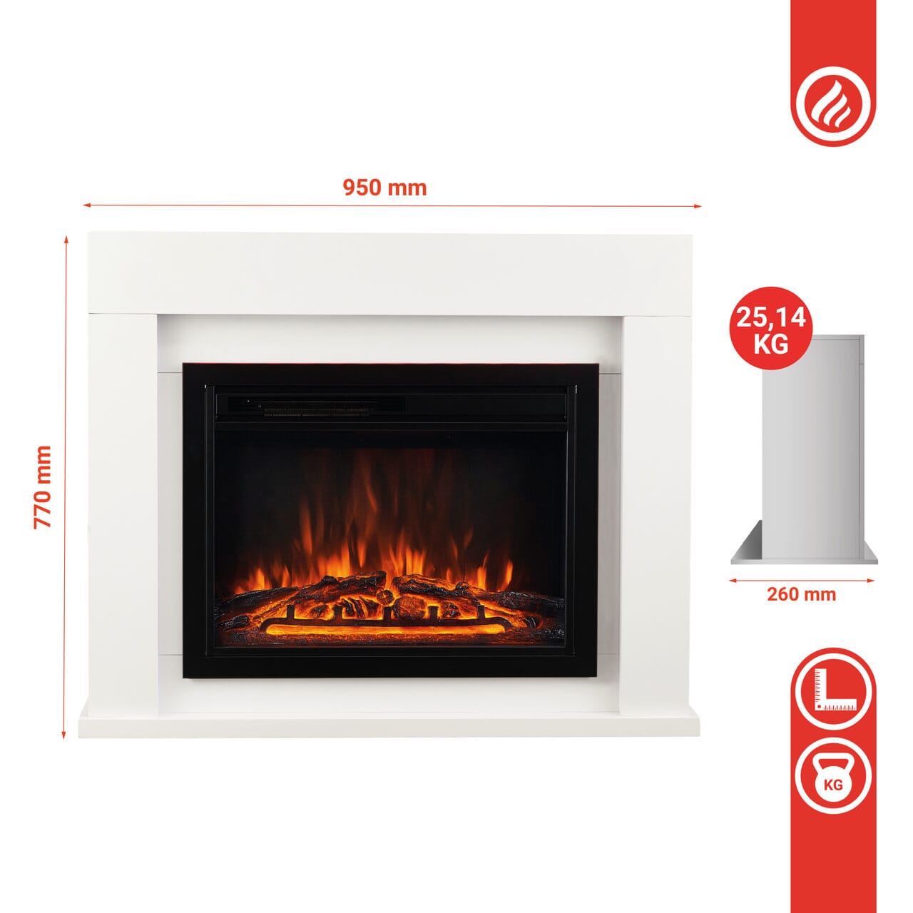 KAMINIO Elektrokamin MATTI Heizung, 3D-Flammeneffekt Weiss