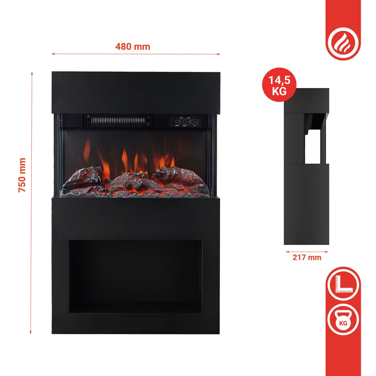 Elektrischer Kaminofen Henri 1000/2000 Watt Schwarz