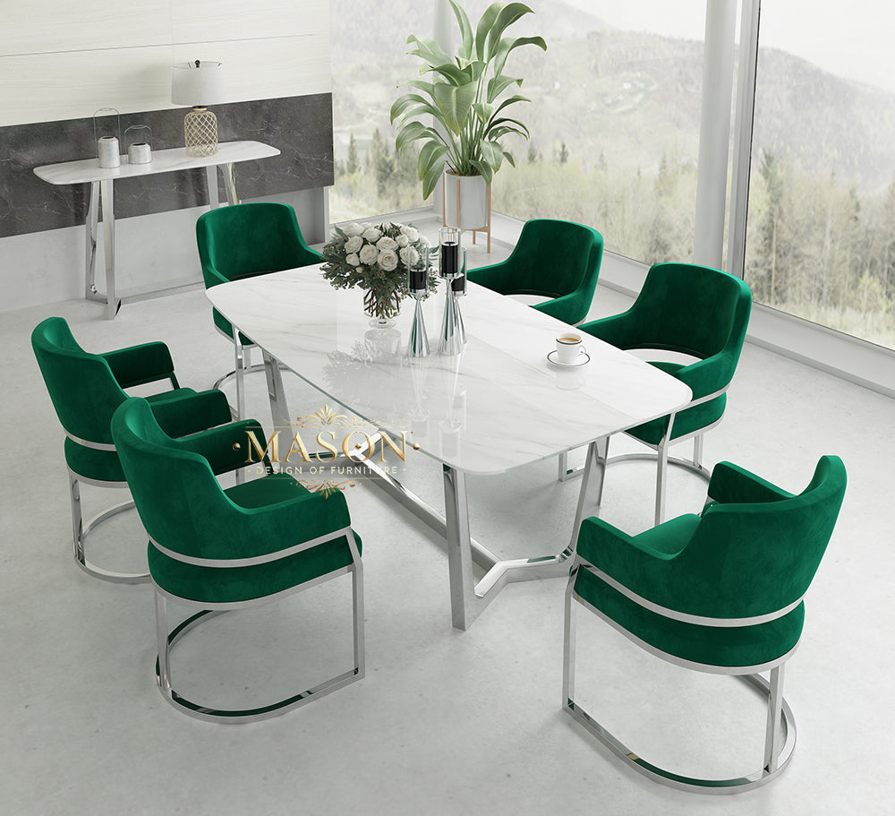 Design Esstisch Set mit 6 Stühlen Silber Metall