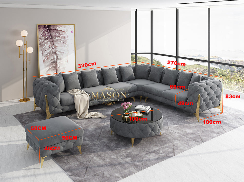 Luxus Sofa Wohnlandschaft L-Form Samt Grau