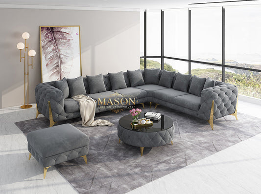 Luxus Sofa Wohnlandschaft L-Form Samt Grau