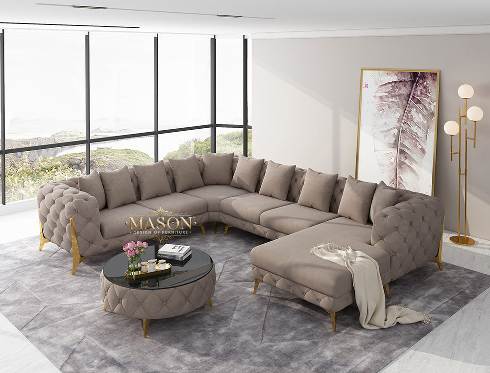 Luxus Sofa Wohnlandschaft U-Form Samt Taupe