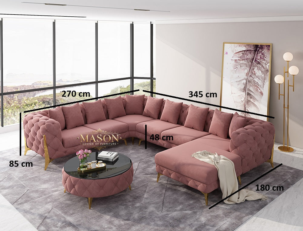 Luxus Sofa Wohnlandschaft U-Form Samt Altrosa
