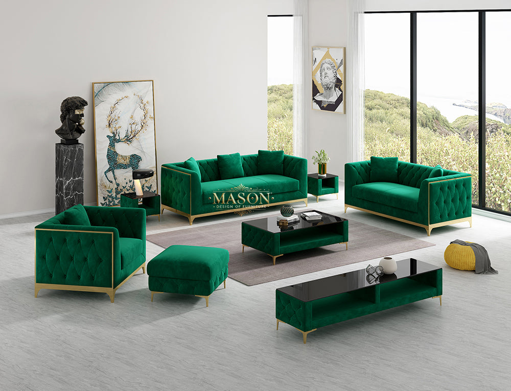 Designer 3er Sofa Set Claire Gold Gestell aus Samt