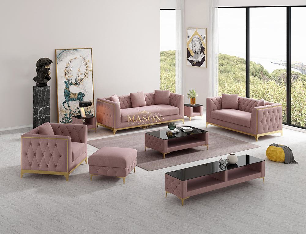 Designer 3er Sofa Set Claire Gold Gestell aus Samt