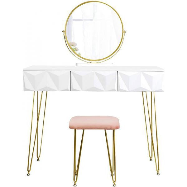 Designer Schminktisch & Hocker schwenkbarer Spiegel 3D-Schublade Gold
