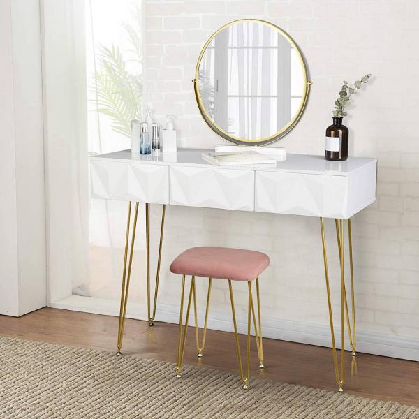 Designer Schminktisch & Hocker schwenkbarer Spiegel 3D-Schublade Gold