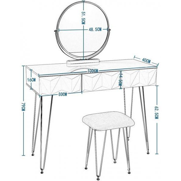 Designer Schminktisch & Hocker schwenkbarer Spiegel 3D-Schublade Gold