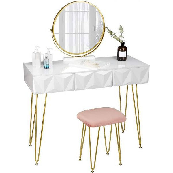 Designer Schminktisch & Hocker schwenkbarer Spiegel 3D-Schublade Gold