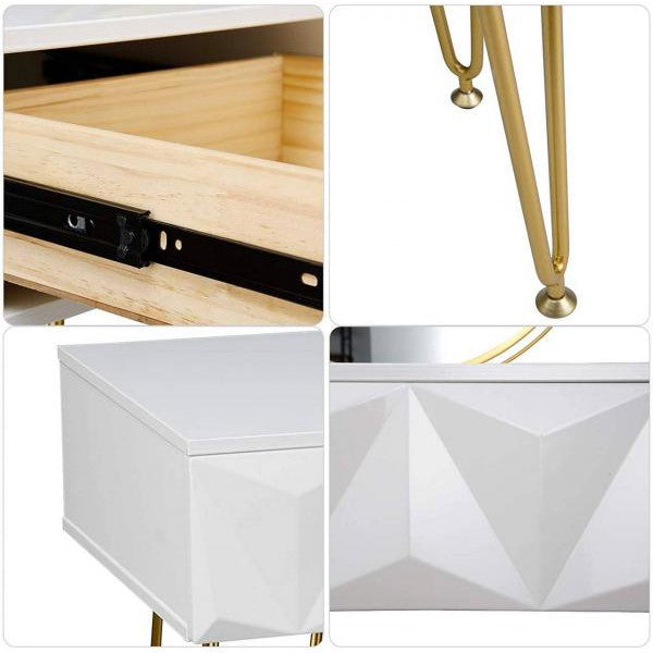 Designer Schminktisch & Hocker schwenkbarer Spiegel 3D-Schublade Gold