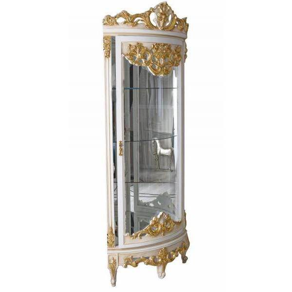 BAROCK VITRINE ANTIK ECKVITRINE WEISS GOLD ECKSCHRANK ECKREGAL ROKOKO VITRINENSCHRANK - Palo24