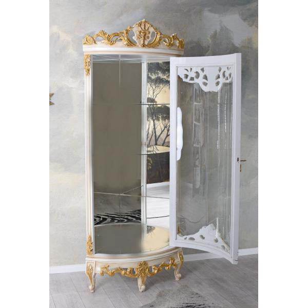 BAROCK VITRINE ANTIK ECKVITRINE WEISS GOLD ECKSCHRANK ECKREGAL ROKOKO VITRINENSCHRANK - Palo24