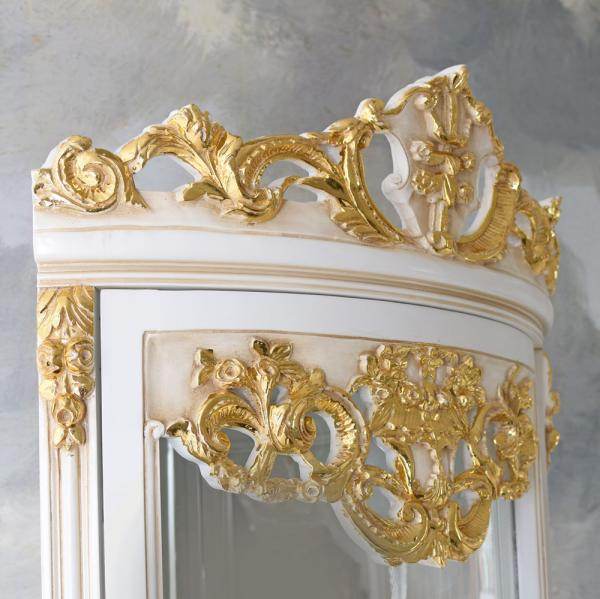 BAROCK VITRINE ANTIK ECKVITRINE WEISS GOLD ECKSCHRANK ECKREGAL ROKOKO VITRINENSCHRANK - Palo24