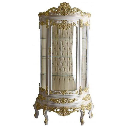 BAROCK VITRINE HALBRUND VITRINENSCHRANK ANTIK STANDVITRINE ROKOKO SCHRANK MASSIVHOLZ - Palo24