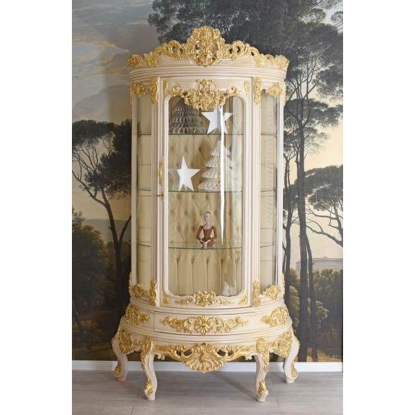 BAROCK VITRINE HALBRUND VITRINENSCHRANK ANTIK STANDVITRINE ROKOKO SCHRANK MASSIVHOLZ - Palo24