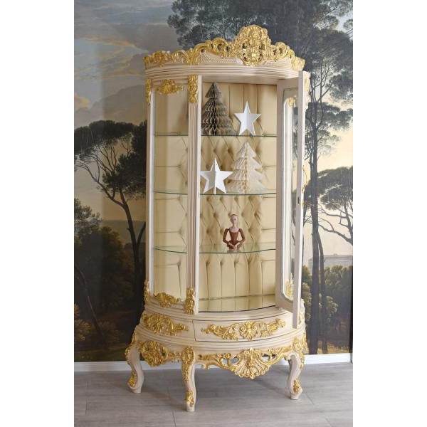 BAROCK VITRINE HALBRUND VITRINENSCHRANK ANTIK STANDVITRINE ROKOKO SCHRANK MASSIVHOLZ - Palo24