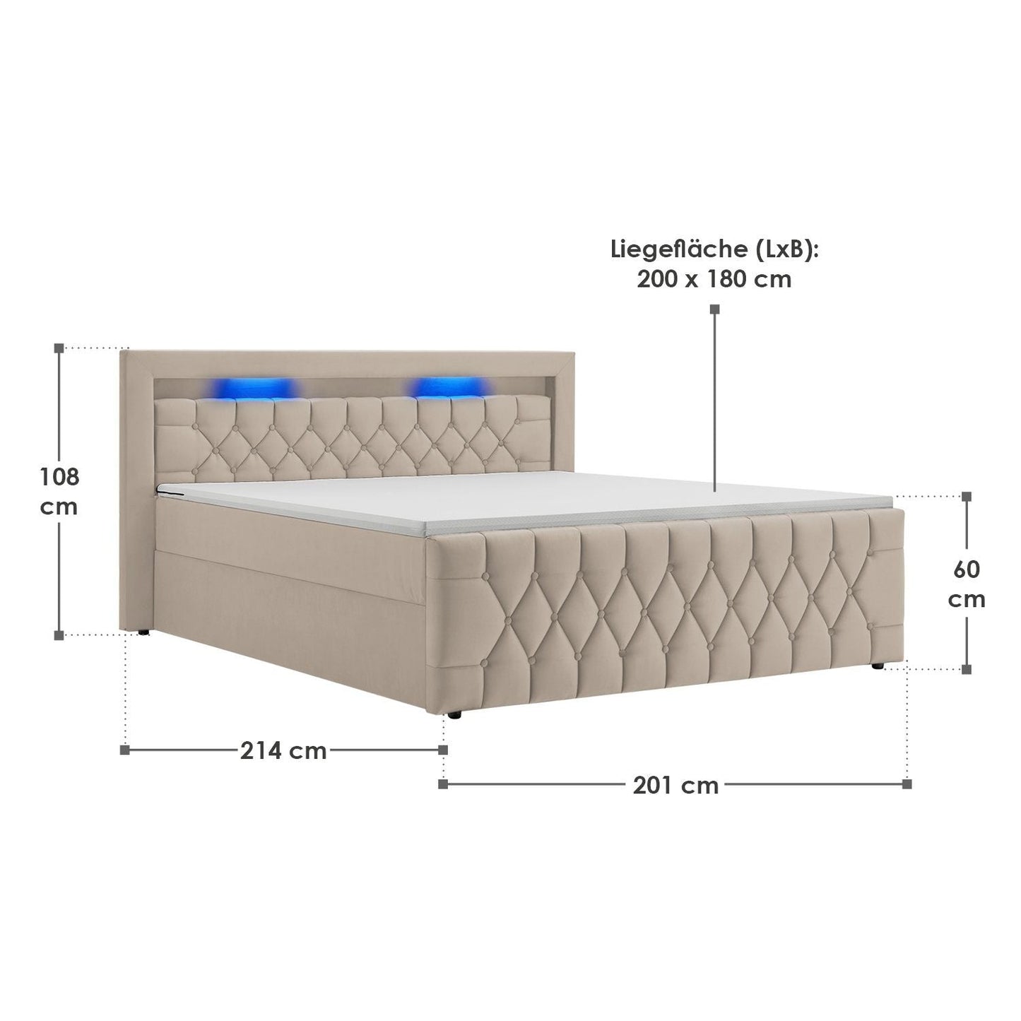 Boxspringbett 180x200 cm - Beige