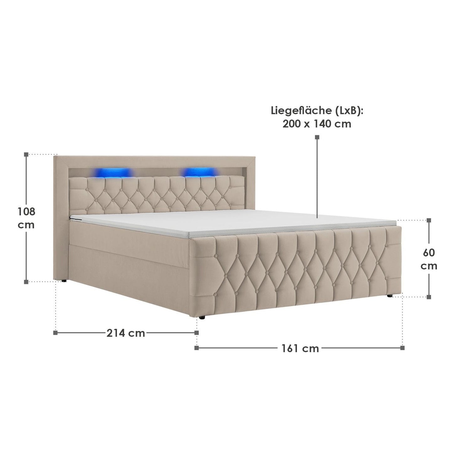 Boxspringbett 140x200 cm - Beige