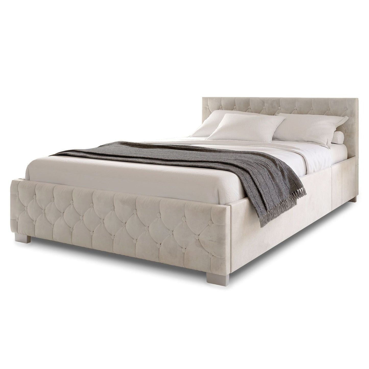 LED Polsterbett 120x200 cm Bettkasten Beige