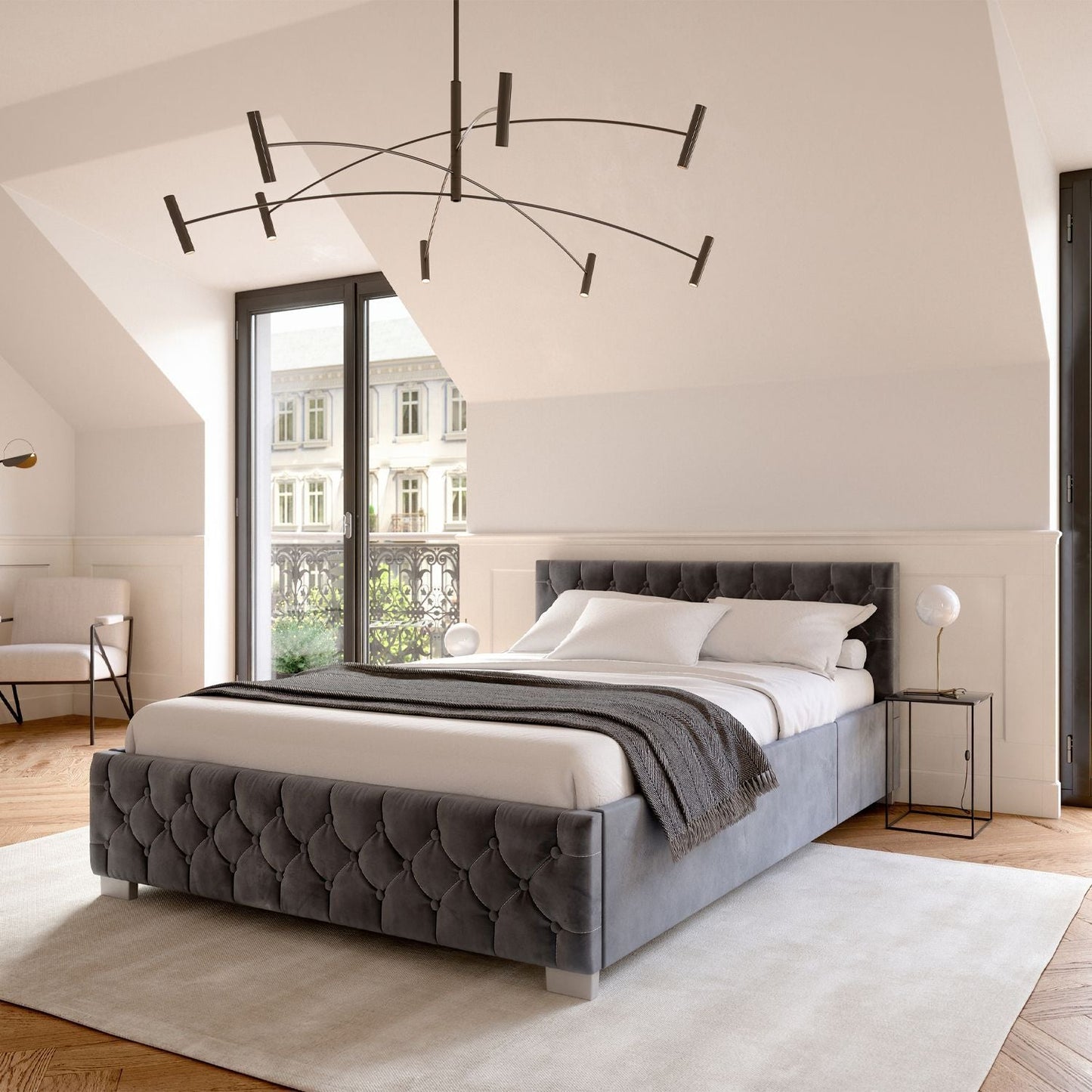 LED Polsterbett 140x200 cm Bettkasten Grau