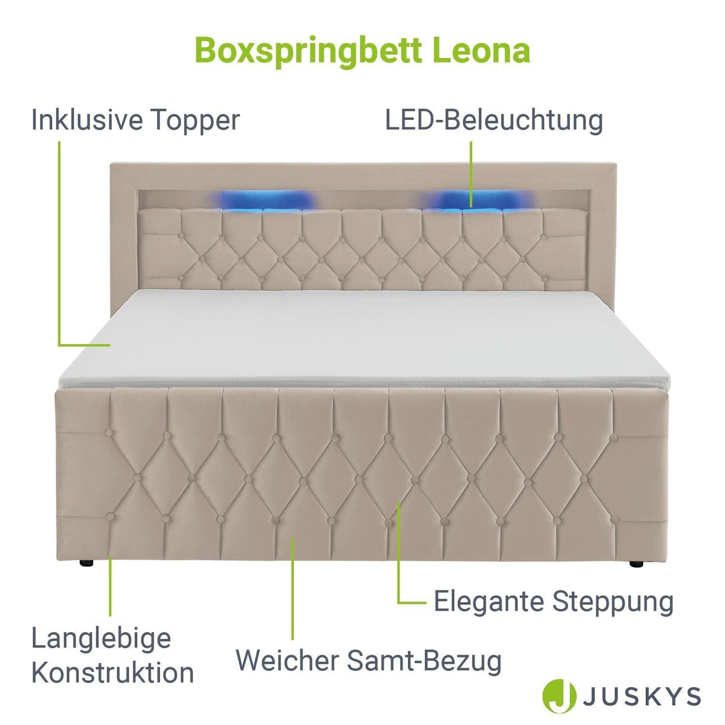 Boxspringbett 180x200 cm - Beige