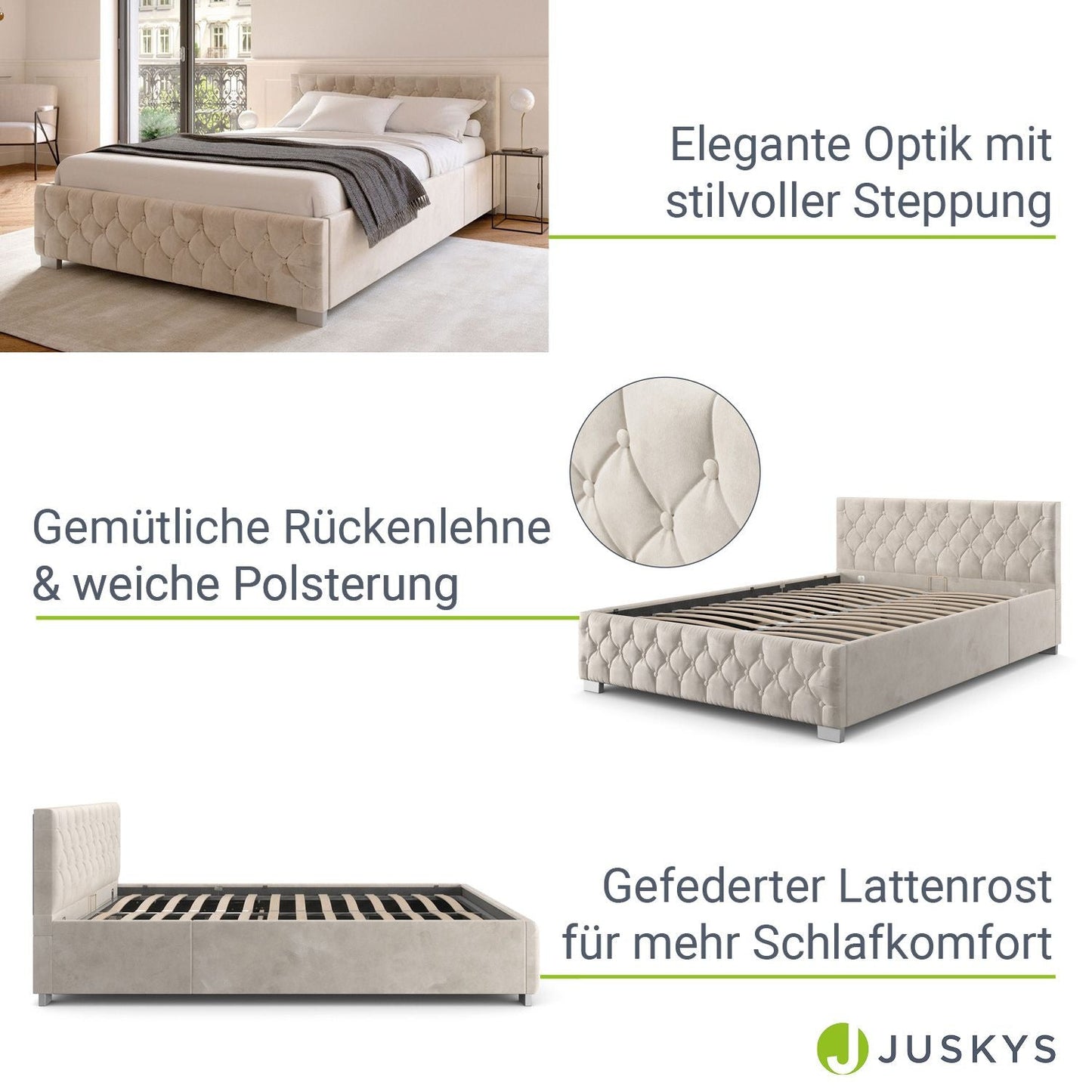 LED Polsterbett 120x200 cm Bettkasten Beige