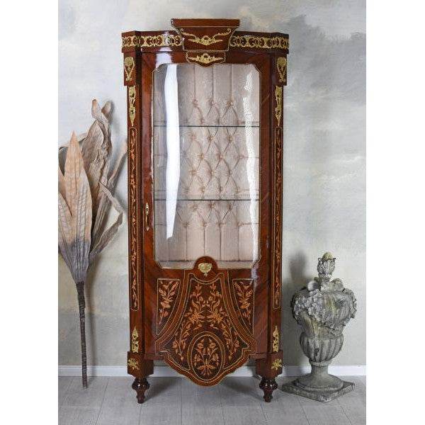 XXL VITRINE BAROCK VITRINENSCHRANK ANTIK INTARSIEN SCHRANK GLASVITRINE 190CM - Palo24