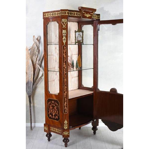 XXL VITRINE BAROCK VITRINENSCHRANK ANTIK INTARSIEN SCHRANK GLASVITRINE 190CM - Palo24