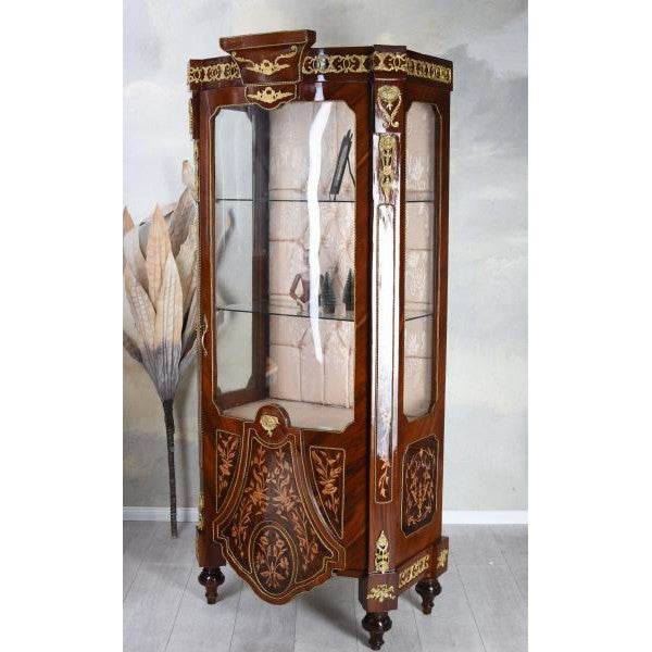 XXL VITRINE BAROCK VITRINENSCHRANK ANTIK INTARSIEN SCHRANK GLASVITRINE 190CM - Palo24