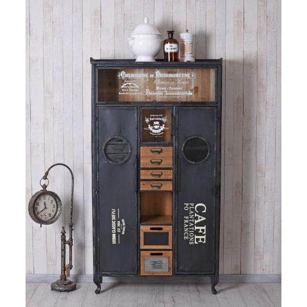 VITRINENSCHRANK LOFT SCHUBLADENSCHRANK METALLSCHRANK VITRINE INDUSTRIAL KOMMODE - Palo24