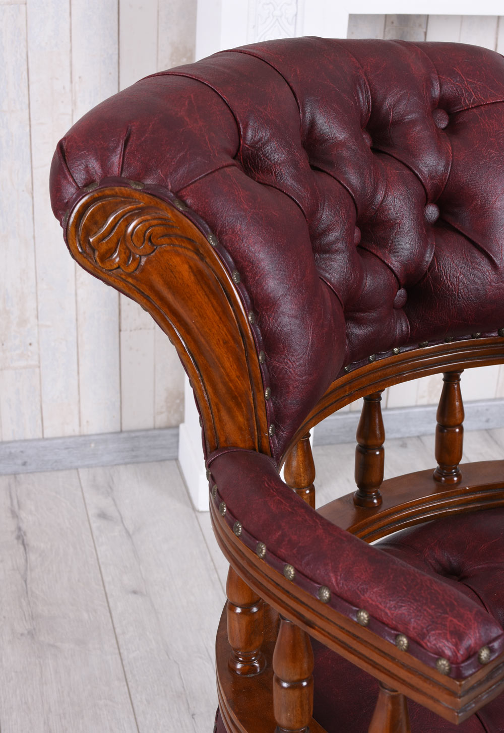 Englischer Chefsessel Bürostuhl Chesterfield Bürosessel Mahagoni Ledersessel
