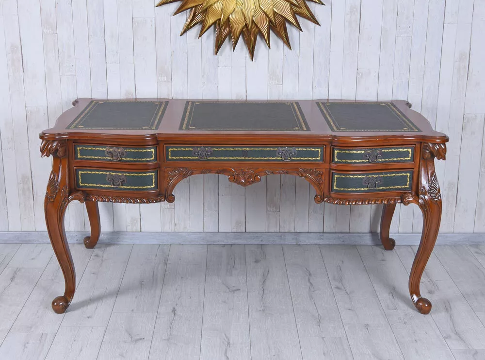 Barock Schreibtisch Antik Mahagoni Holz Chefschreibtisch Ledereinlage