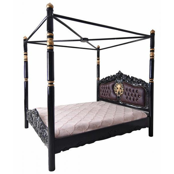 Steampunk Mahagoni Krake Massivholz Himmelbett 180x200cm
