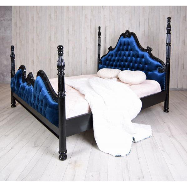 XXL Säulenbett Barock Doppelbett 180x200cm Schwarz