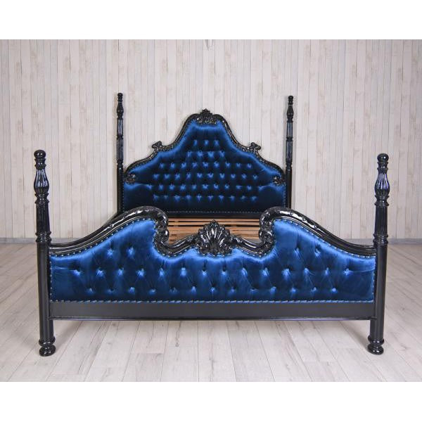 XXL Säulenbett Barock Doppelbett 180x200cm Schwarz