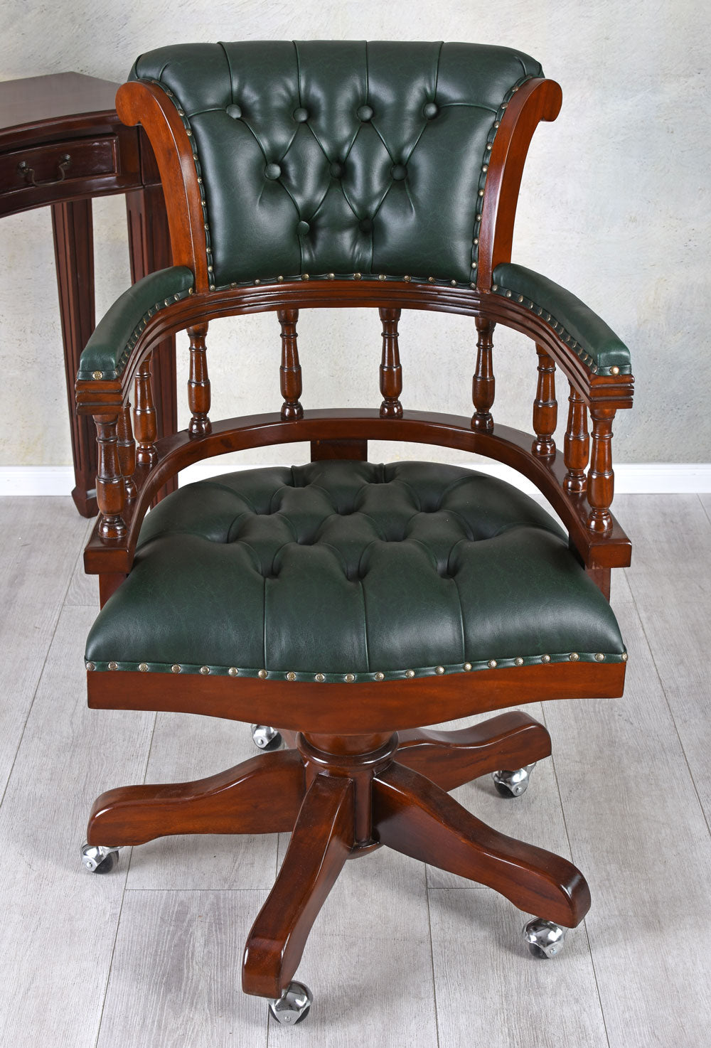 Bürosessel Mahagoniholz Drehstuhl Retro Chefsessel Antik