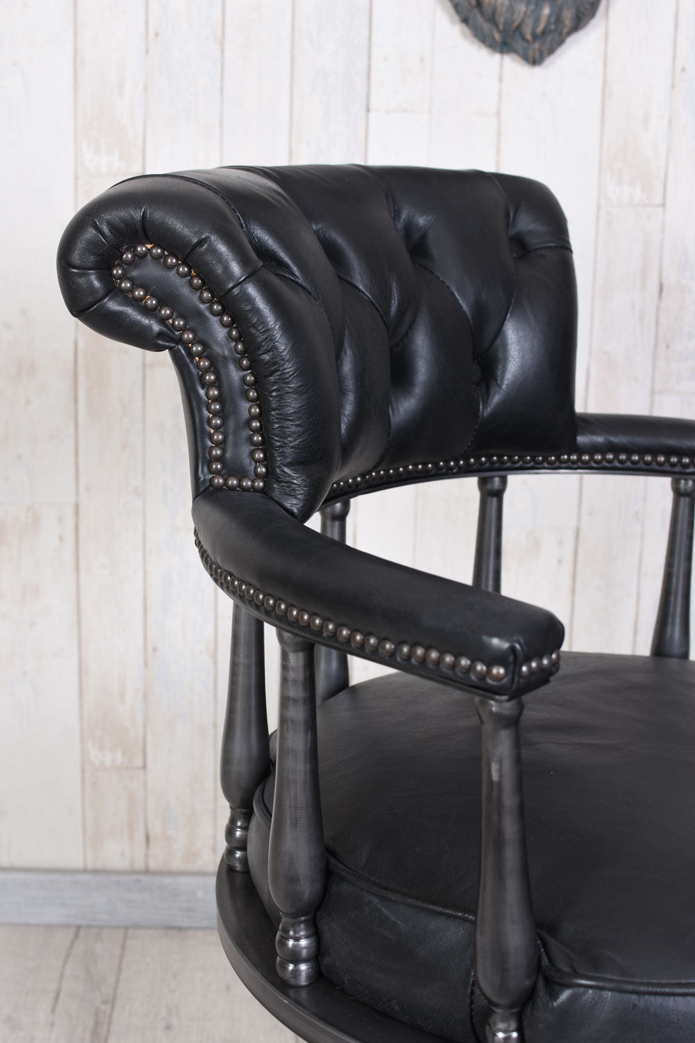 Bürostuhl Chesterfield Echtleder Schwarz