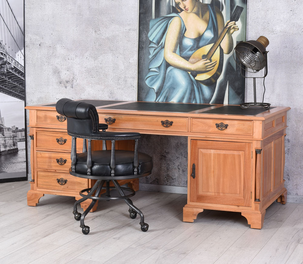 Bürostuhl Chesterfield Echtleder Schwarz