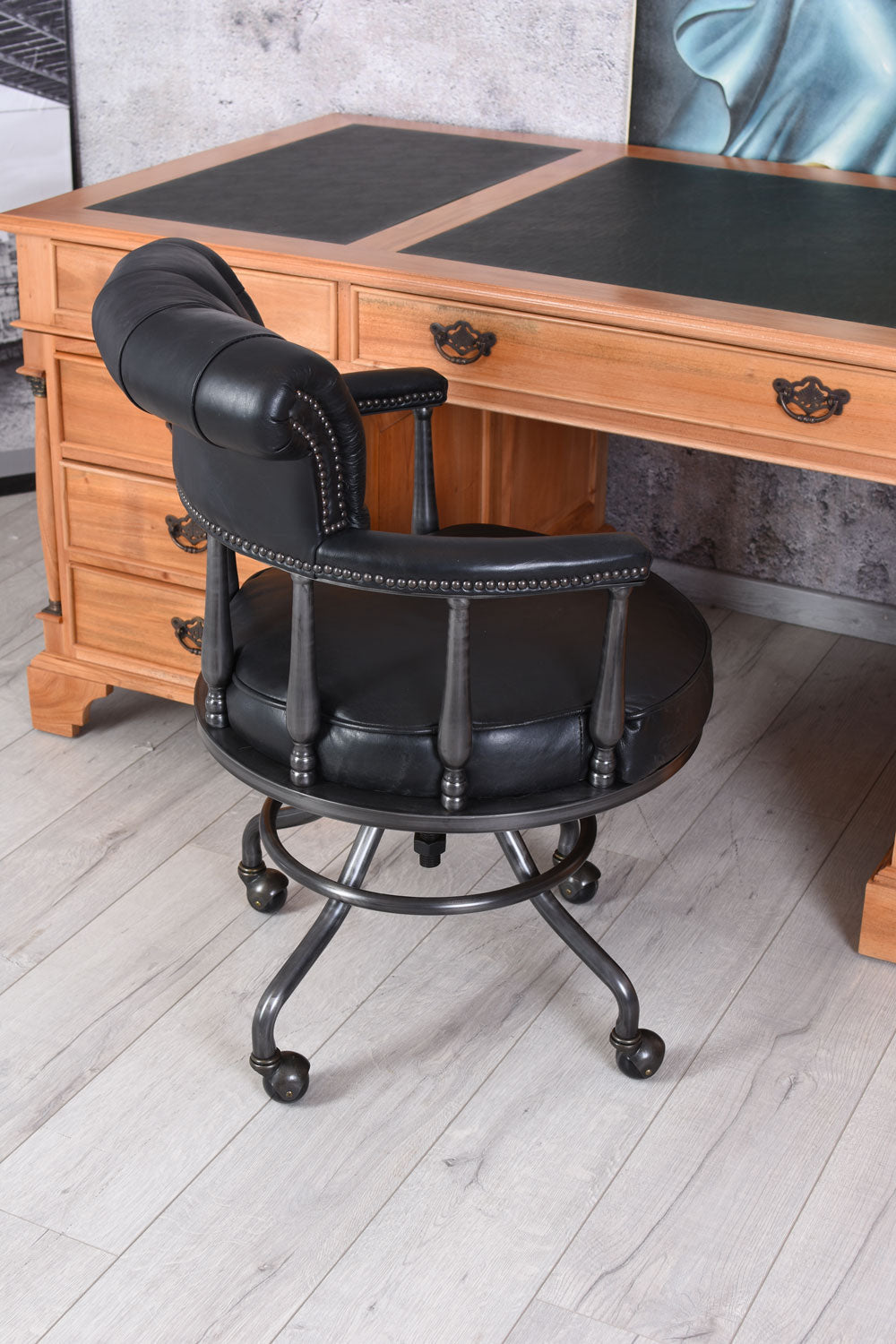 Bürostuhl Chesterfield Echtleder Schwarz
