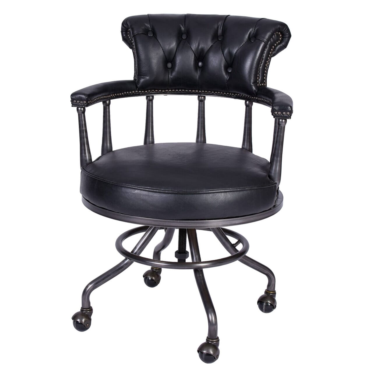 Bürostuhl Chesterfield Echtleder Schwarz