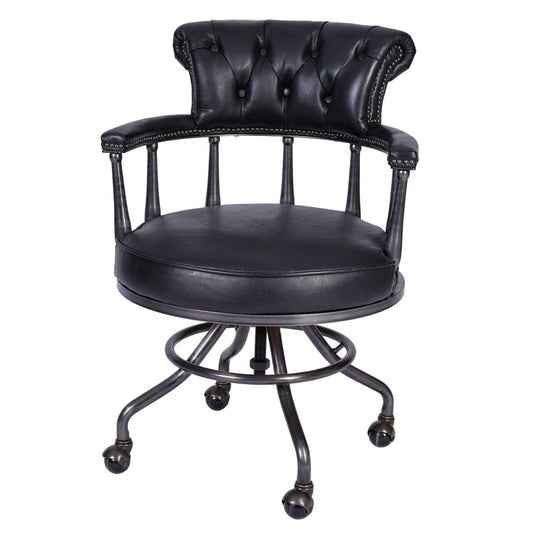 Bürostuhl Chesterfield Echtleder Schwarz