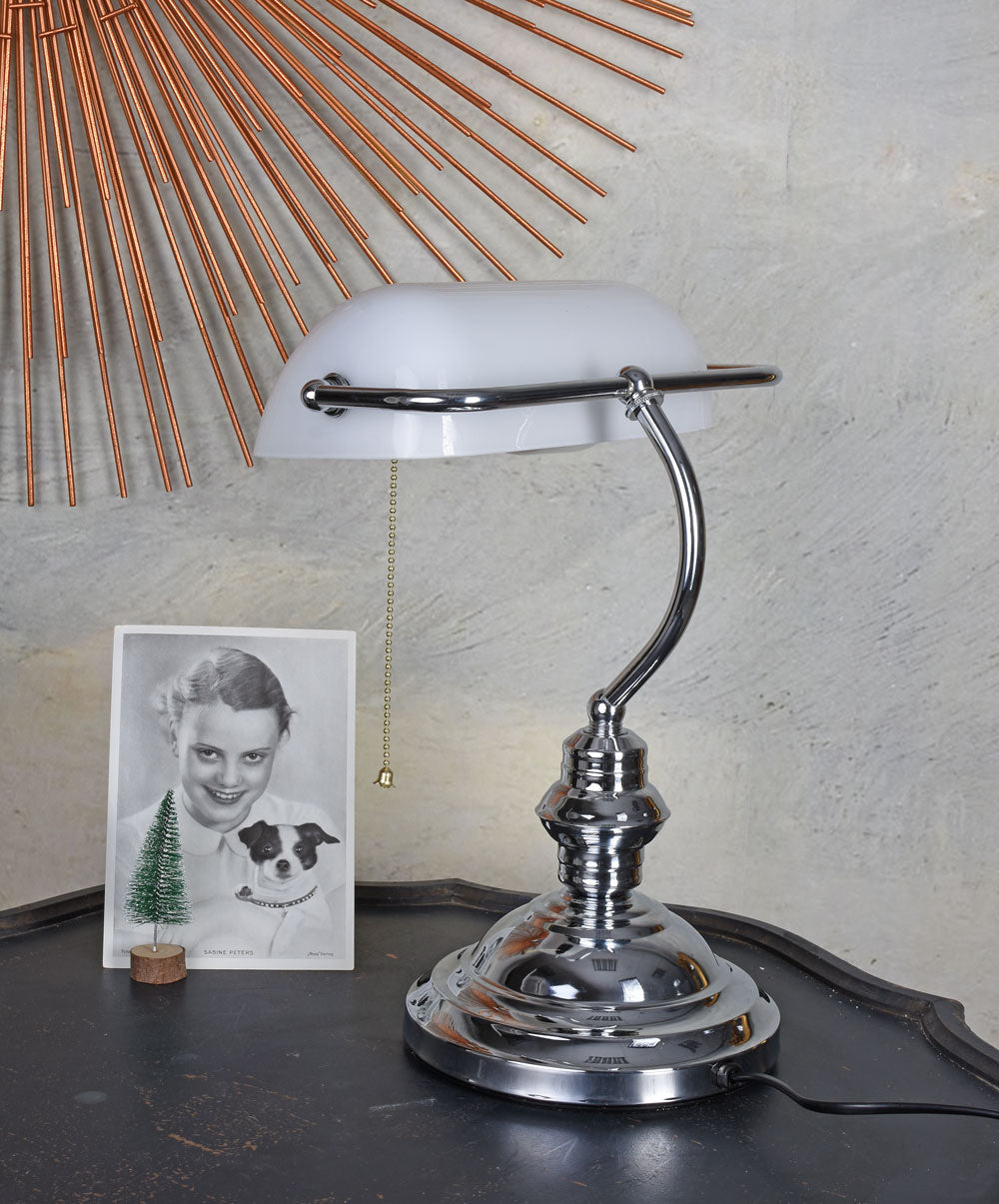Schreibtischlampe Bankers Lamp Antik Stil Silber Weiss