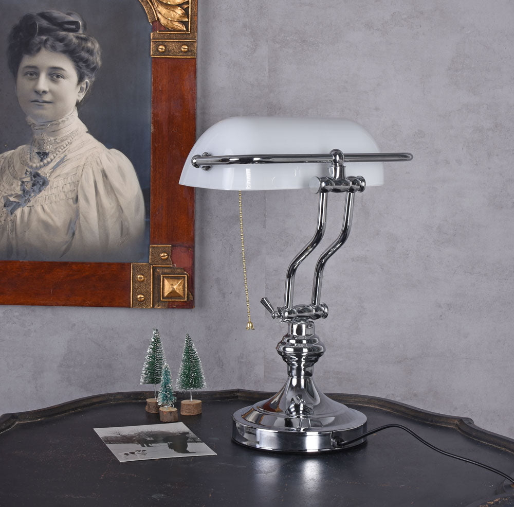 Bankerlampe Weiss Silber Anno 1900 Vintage