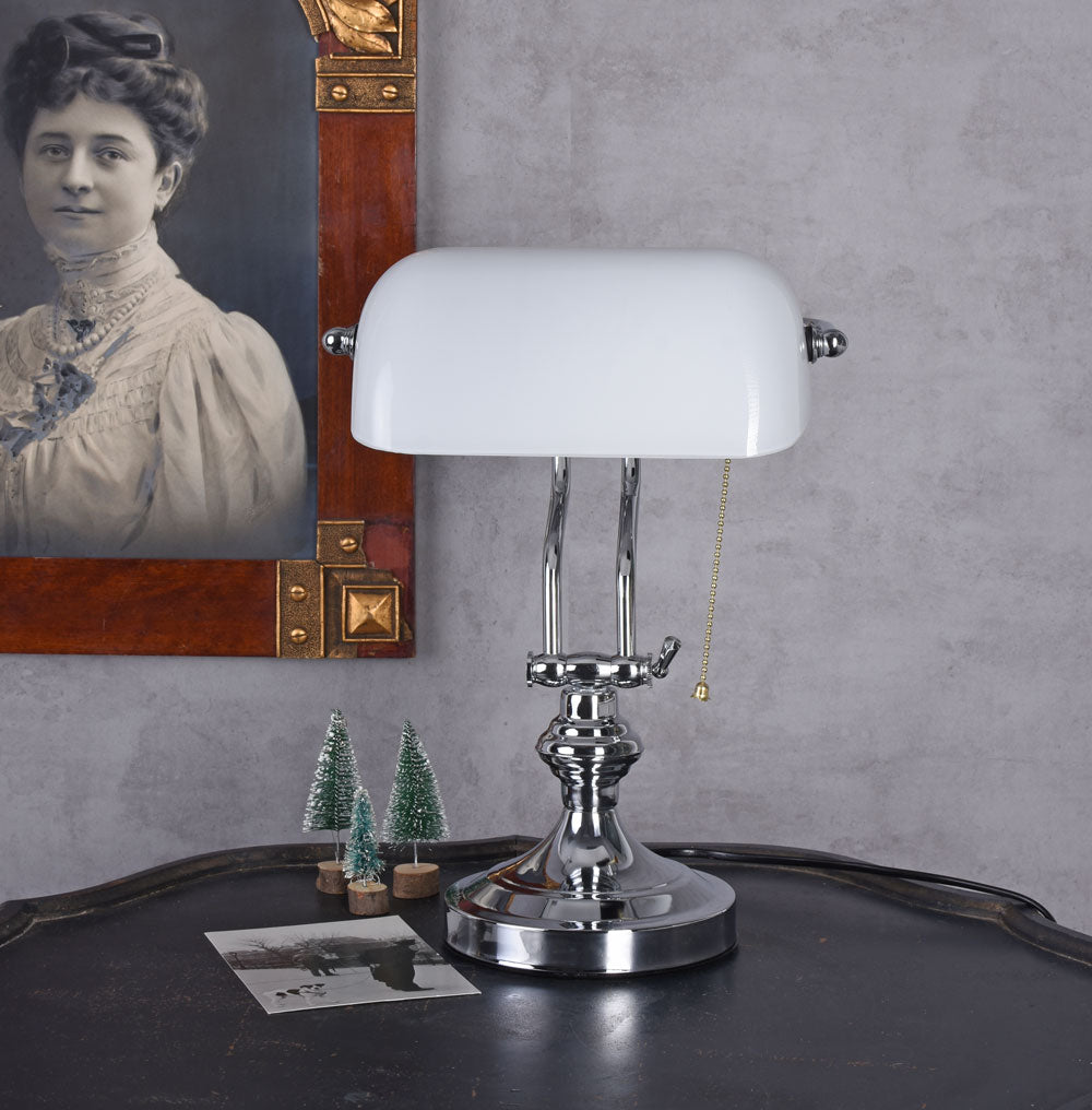 Bankerlampe Weiss Silber Anno 1900 Vintage