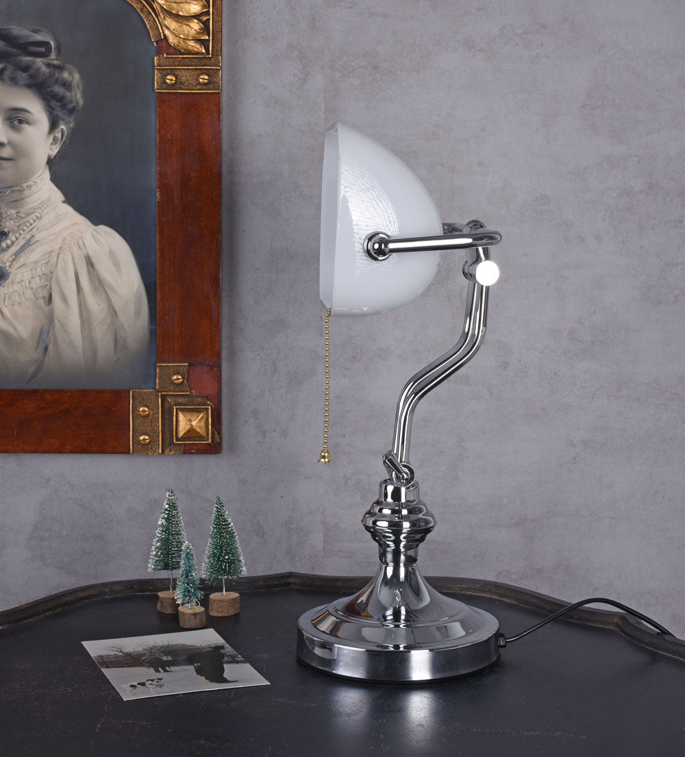 Bankerlampe Weiss Silber Anno 1900 Vintage