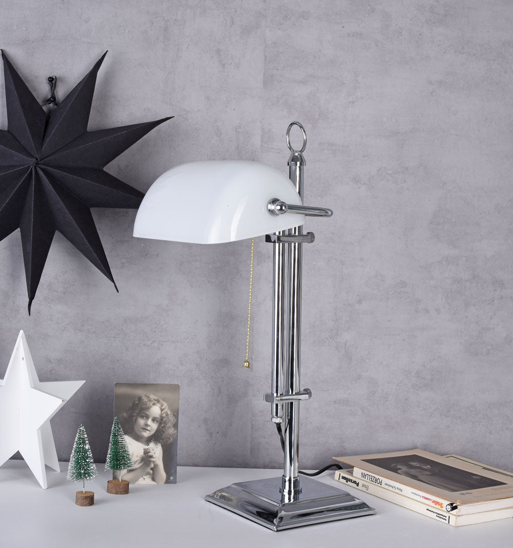 Bankerleuchte Schreibtischlampe Weiss & Silber