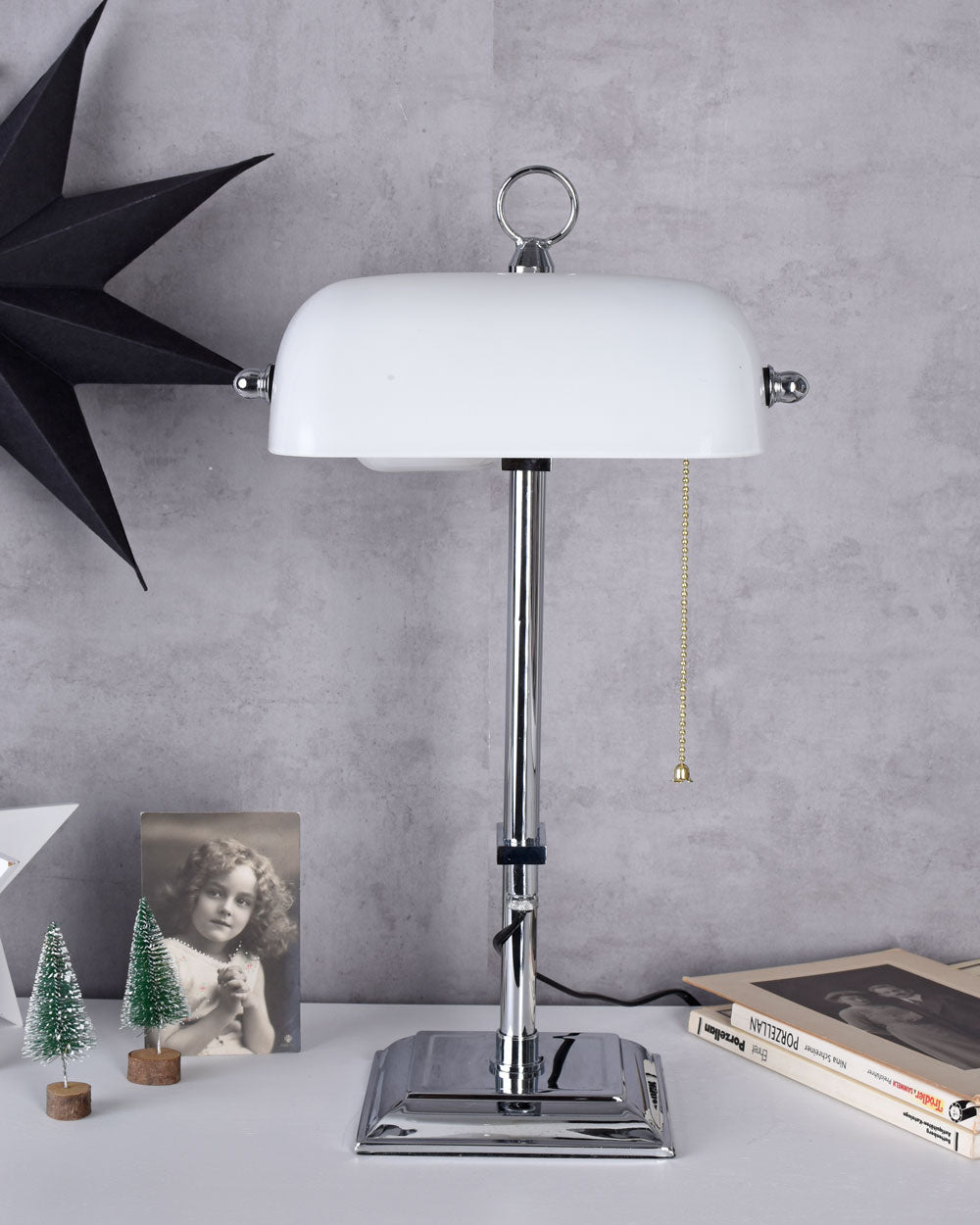 Bankerleuchte Schreibtischlampe Weiss & Silber