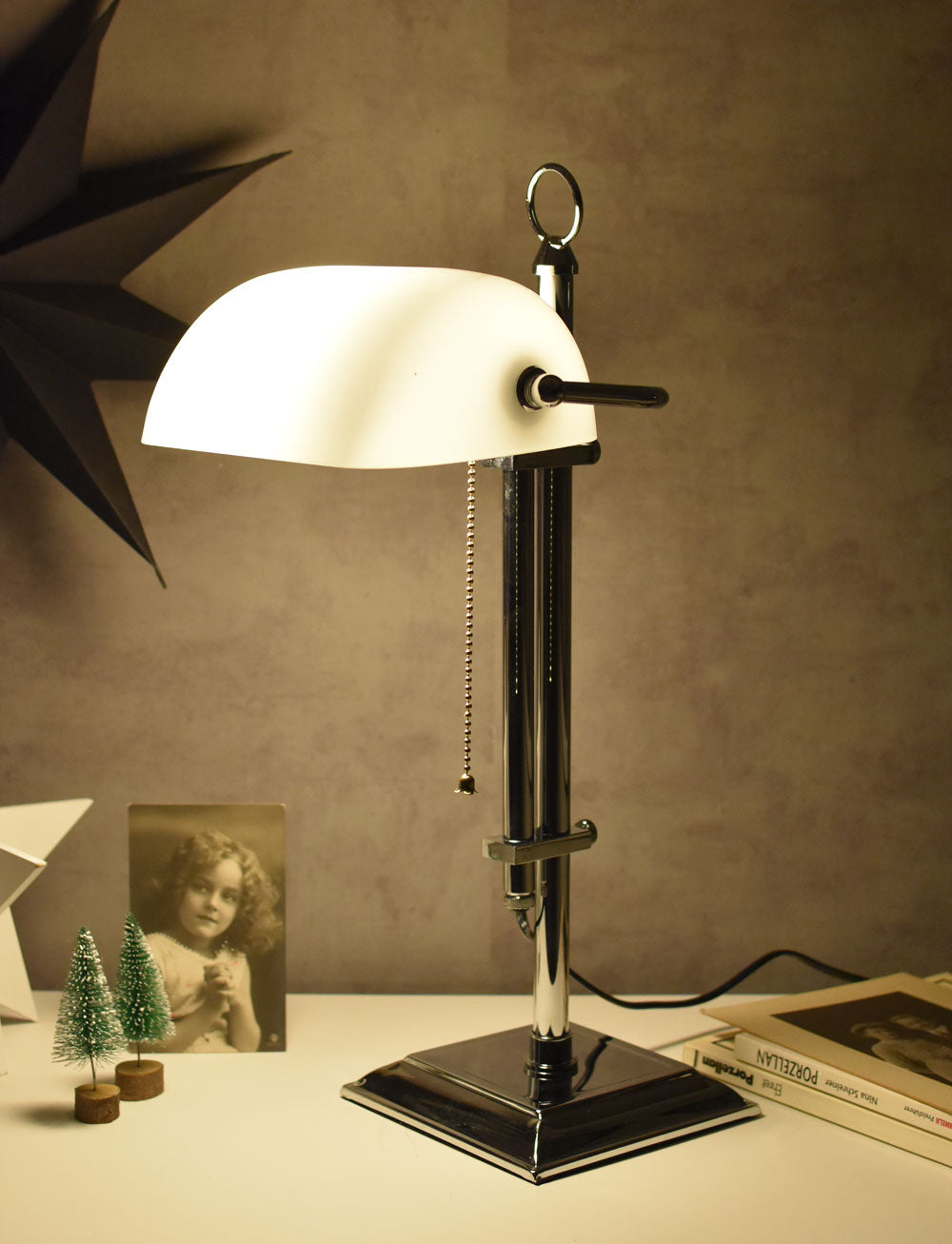 Bankerleuchte Schreibtischlampe Weiss & Silber