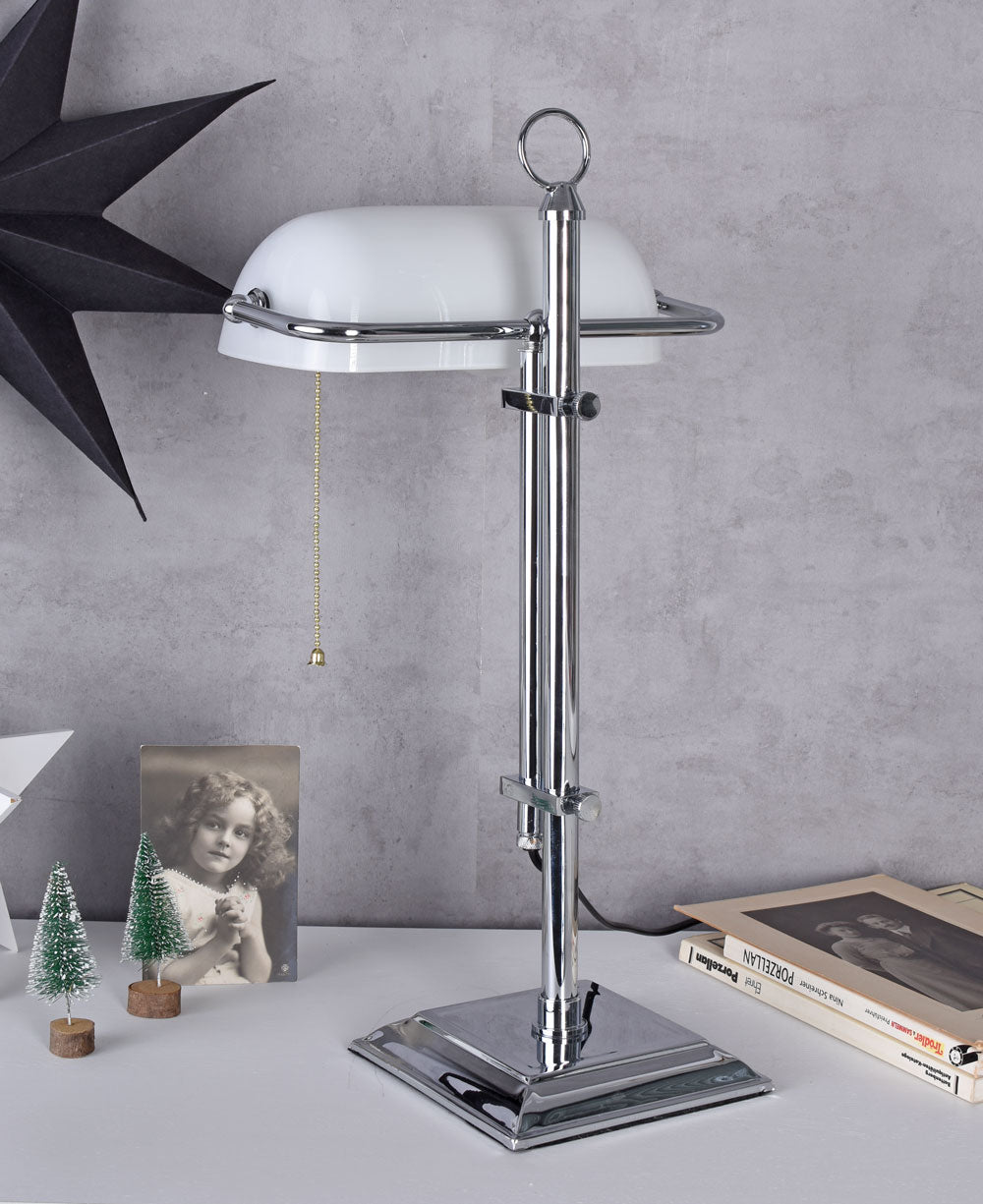 Bankerleuchte Schreibtischlampe Weiss & Silber
