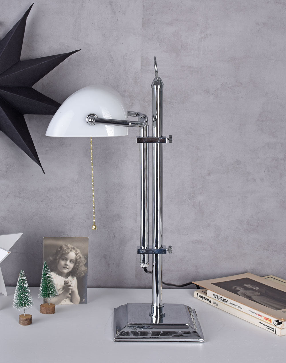 Bankerleuchte Schreibtischlampe Weiss & Silber